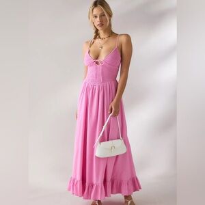 urban outfitters pink maxi dress NIA Estrella Strappy Open-Back in Pink, Women's S at hugging silhouette Urban Outfitters Maxi Dresses for